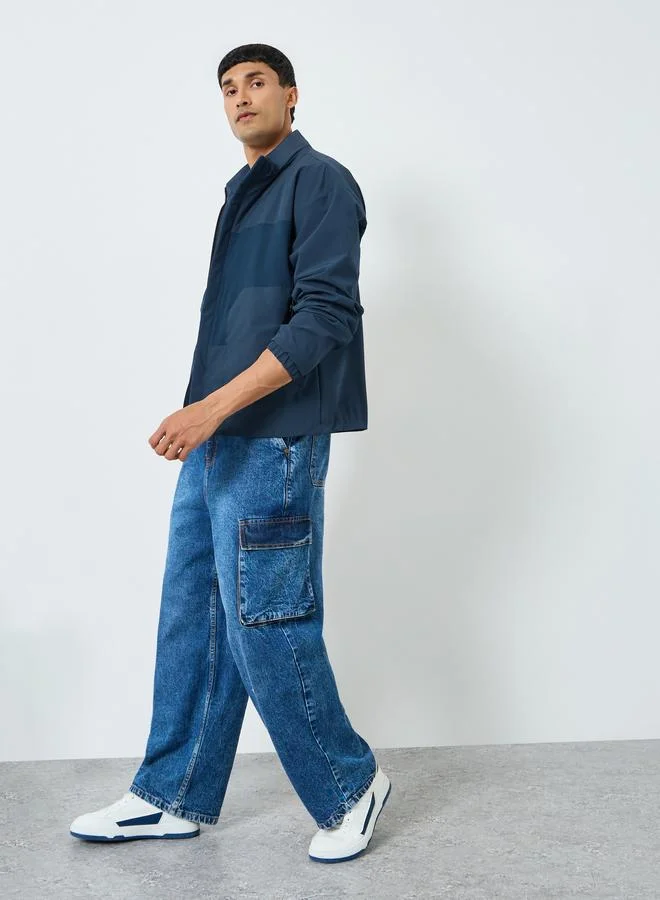 Styli Men Blue Color Block Zip-Up Jacket